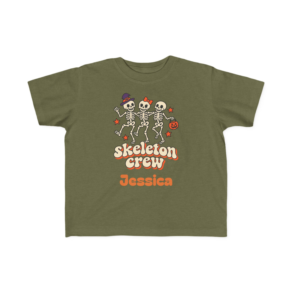 Custom Name Toddler Skeleton Crew Shirt, Retro Dancing Skeletons, Toddler Halloween Tee