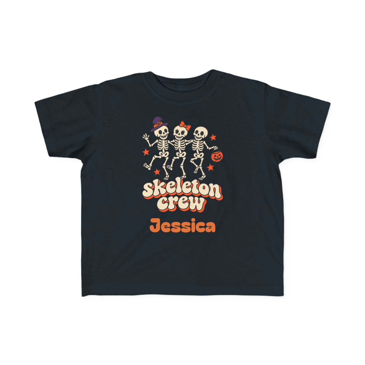 Custom Name Toddler Skeleton Crew Shirt, Retro Dancing Skeletons, Toddler Halloween Tee