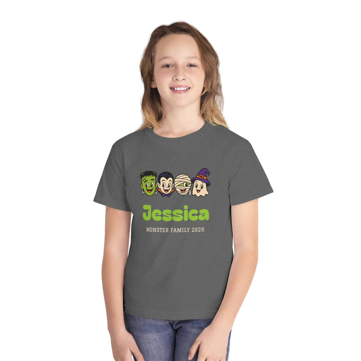 Kids Monster Family Shirt, Custom Monster Name Youth Halloween Tee, Lil Boo, Comfort Colors