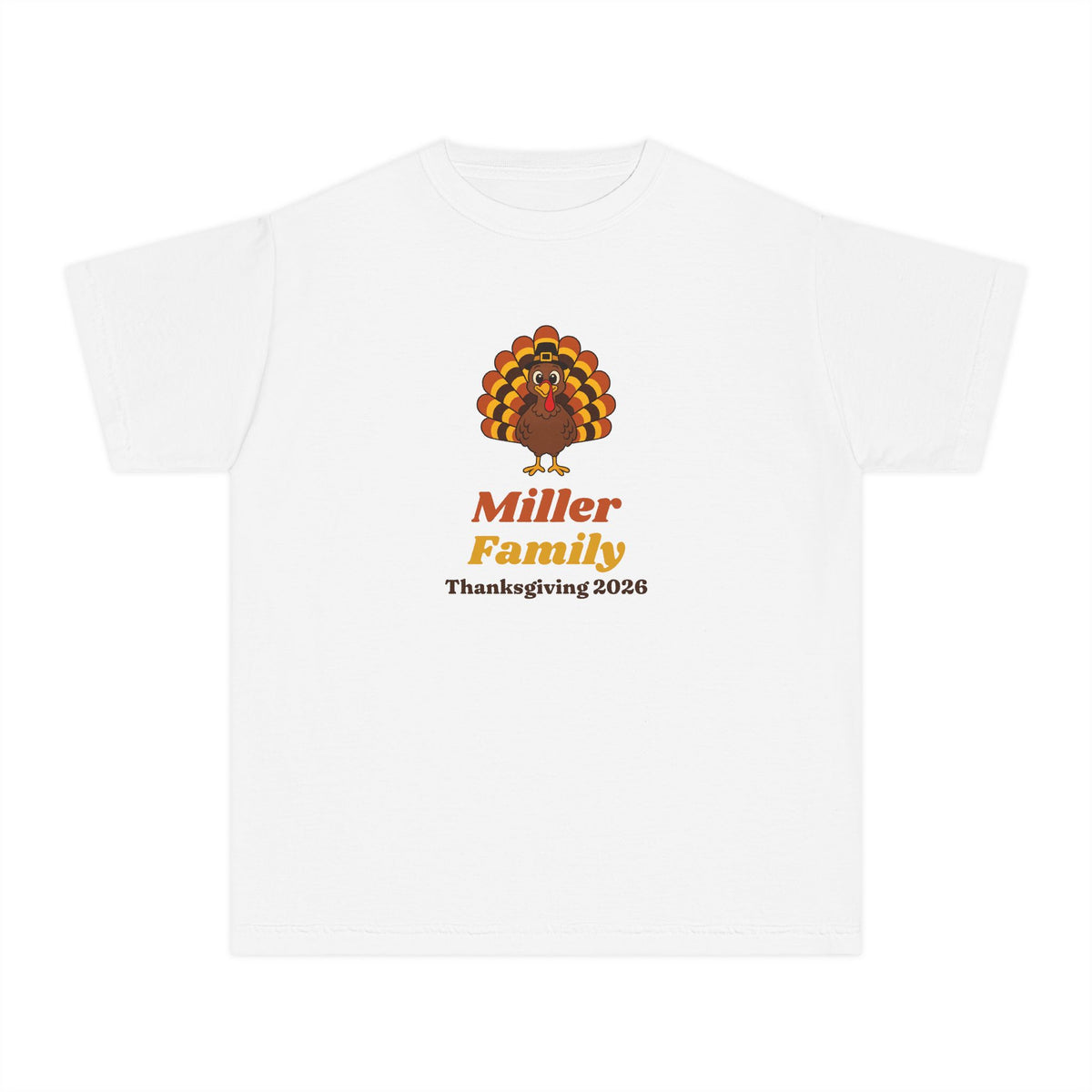 Kids Family Thanksgiving 2026 Shirt, Custom Family Name Youth Turkey Tee, Comfort Colors