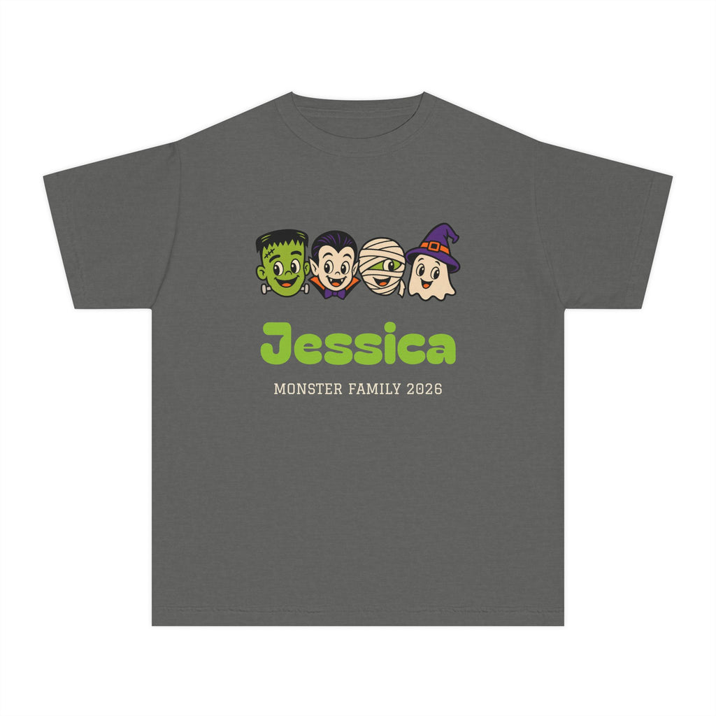 Kids Monster Family Shirt, Custom Monster Name Youth Halloween Tee, Lil Boo, Comfort Colors