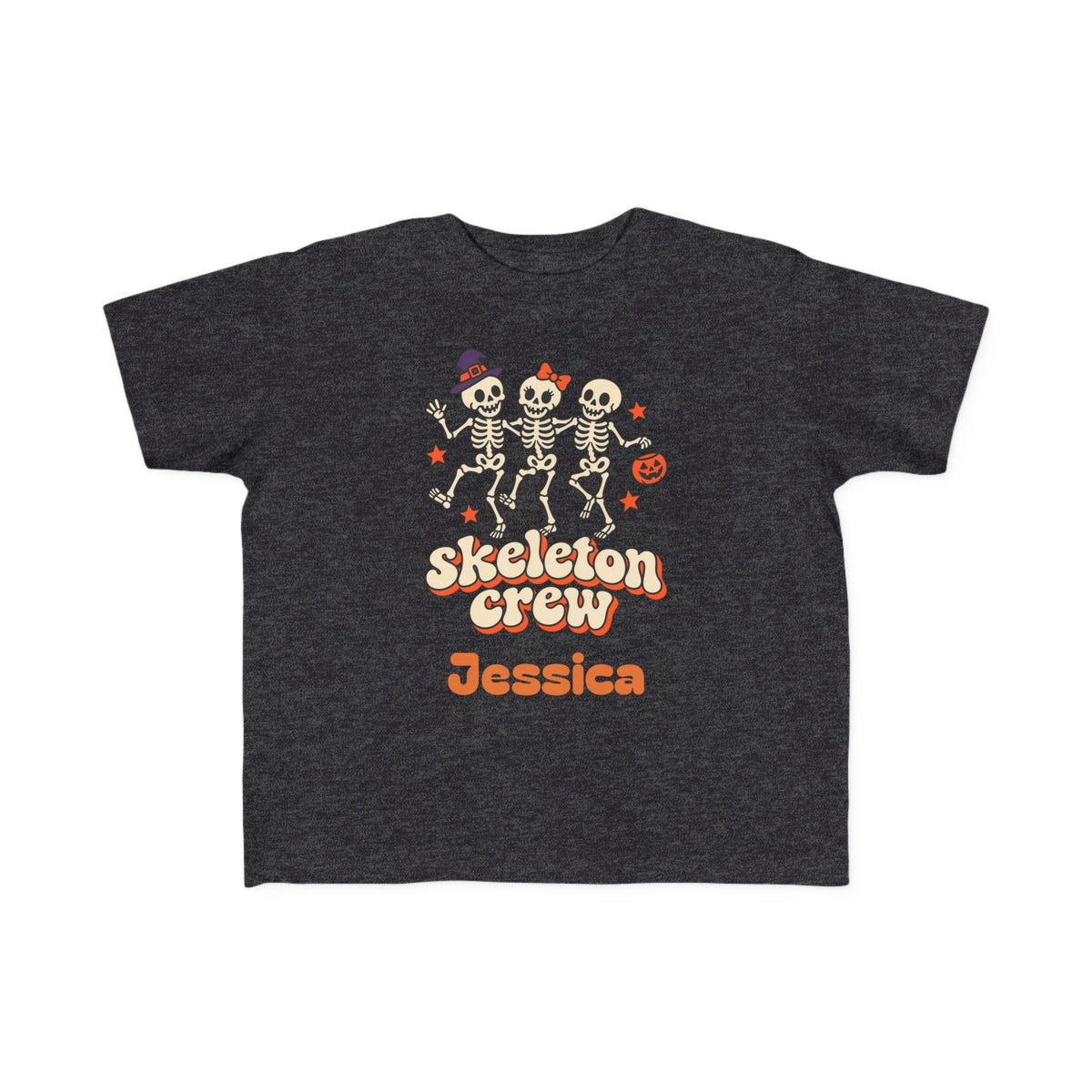 Custom Name Toddler Skeleton Crew Shirt, Retro Dancing Skeletons, Toddler Halloween Tee