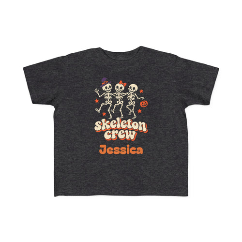 Custom Name Toddler Skeleton Crew Shirt, Retro Dancing Skeletons, Toddler Halloween Tee
