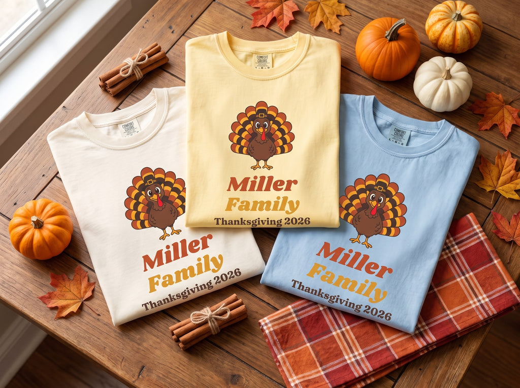 Family Thanksgiving Shirts 2026, Custom Family Name Turkey Tee, Matching Thanksgiving Shirt, Retro Turkey Shirt, Comfort Colors