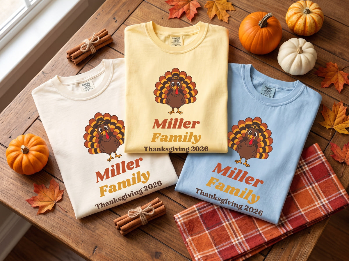 Family Thanksgiving Shirts 2026, Custom Family Name Turkey Tee, Matching Thanksgiving Shirt, Retro Turkey Shirt, Comfort Colors
