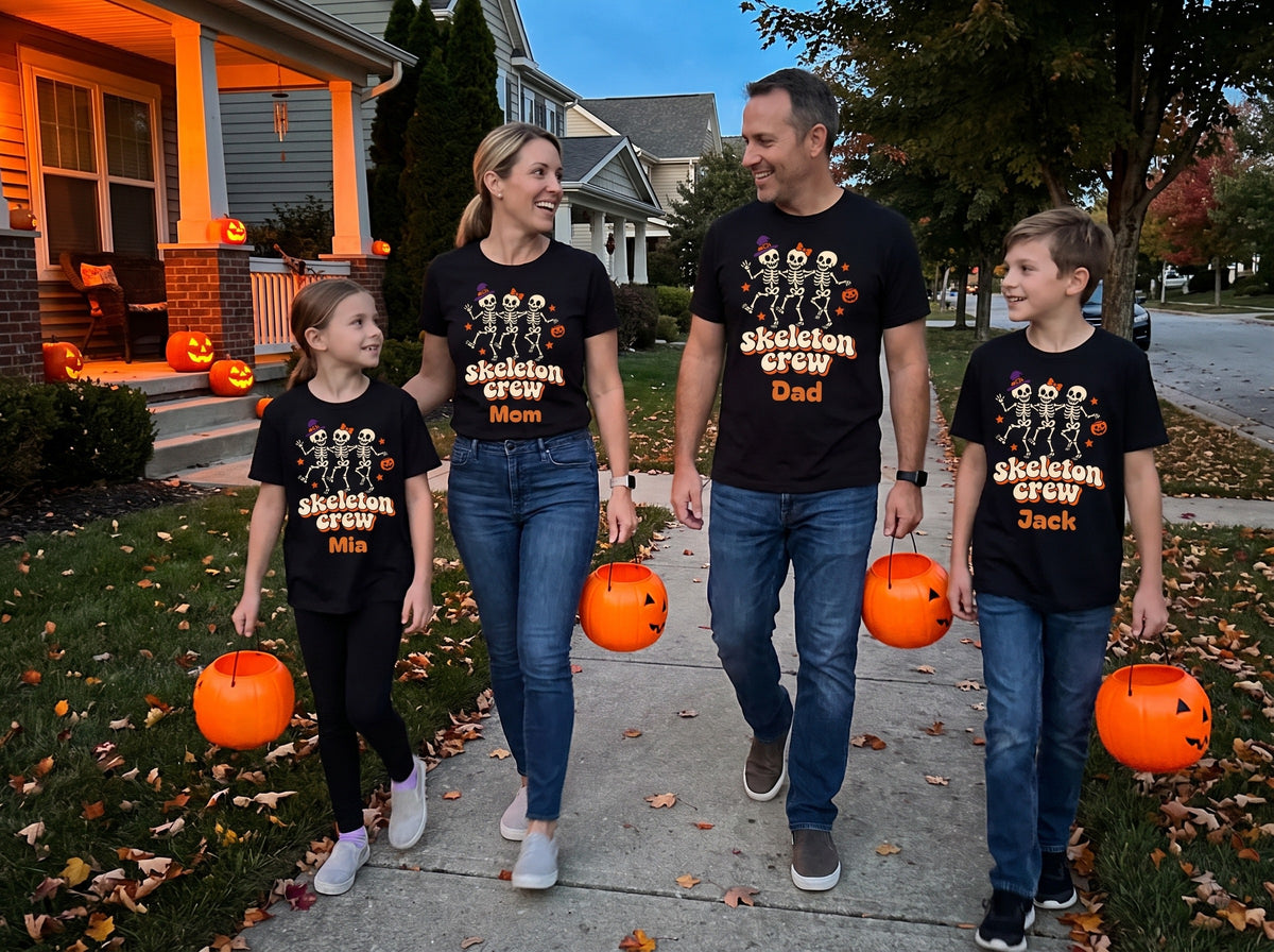 Skeleton Crew Shirt, Custom Name Halloween Shirt, Matching Family Halloween Shirts, Dancing Skeleton Group Tee, Cousin Crew, Comfort Colors