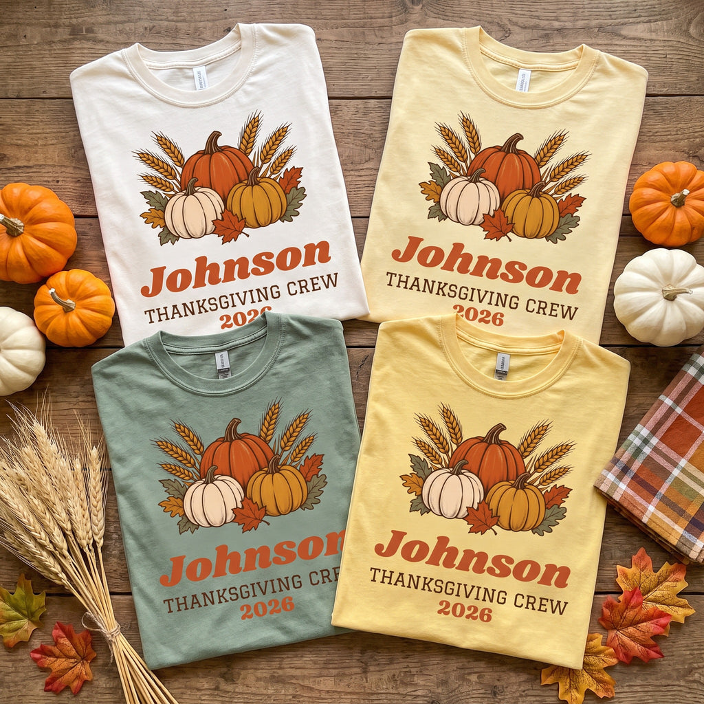 Thanksgiving Crew 2026 Shirt, Custom Family Name Thanksgiving Shirts, Matching Family Reunion Tee, Pumpkin Fall Group Shirt, Comfort Colors
