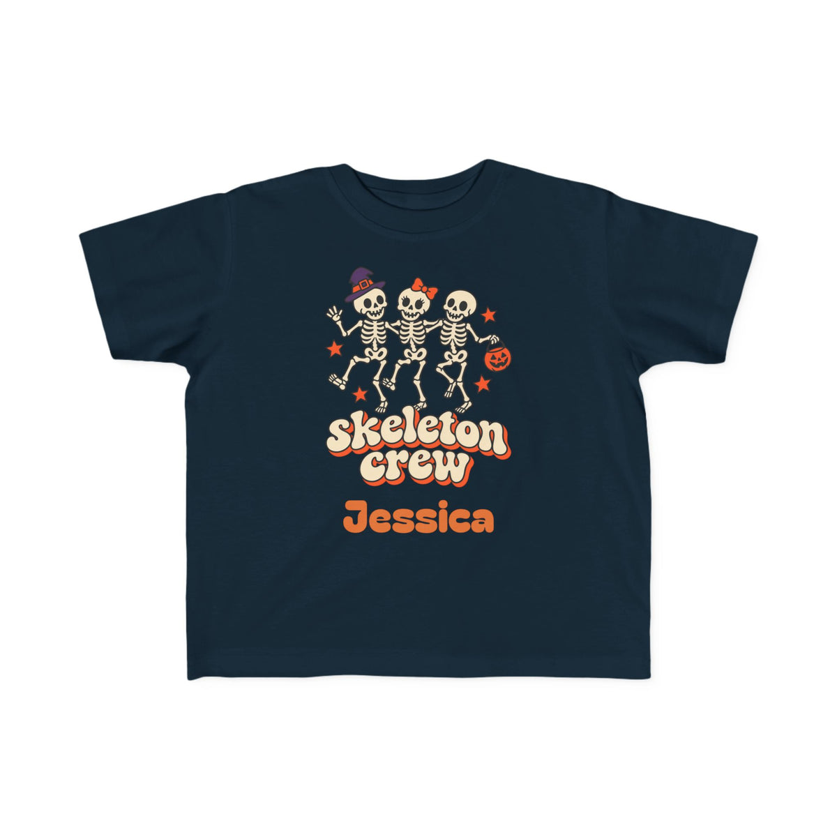 Custom Name Toddler Skeleton Crew Shirt, Retro Dancing Skeletons, Toddler Halloween Tee
