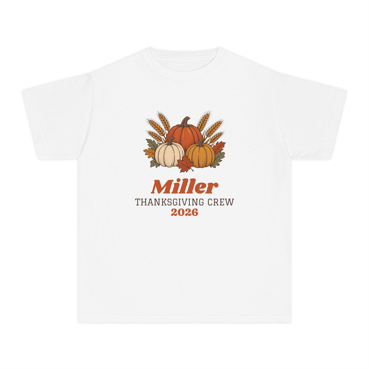 Kids Thanksgiving Crew 2026 Shirt, Custom Family Name Youth Tee, Pumpkin Fall Design